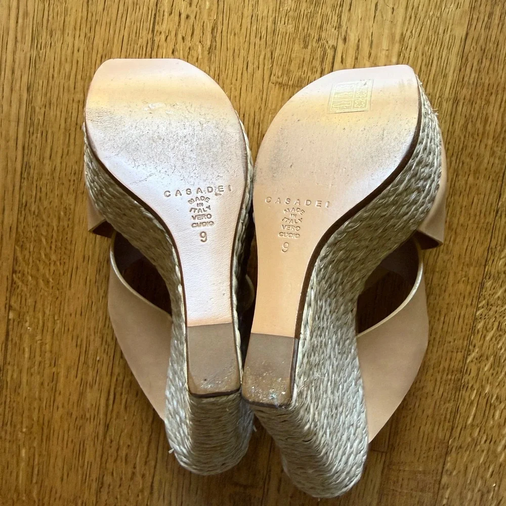 Casadei Tan Leather Crisscross Espadrille Platform Wedge Sandals Made in Italy 9